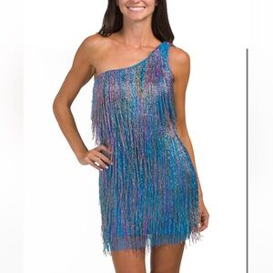 Liv Foster one shoulder, fun beaded short mini cocktail dress. new with tags.